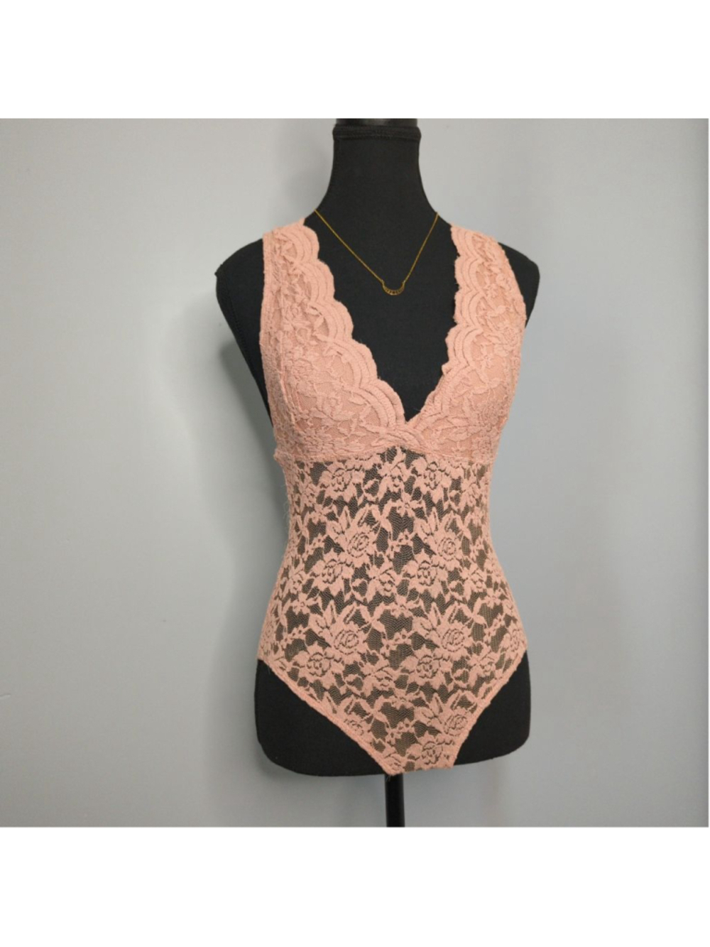 Streetwear Society Pink Floral Lace Bodysuit Sheer V Neck Sz M Coquette Feminine - Picture 2 of 12